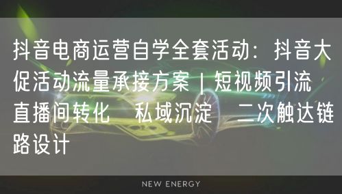 抖音电商运营自学全套活动:抖音大促活动流量承接方案|短视频引流→直播间转化→私域