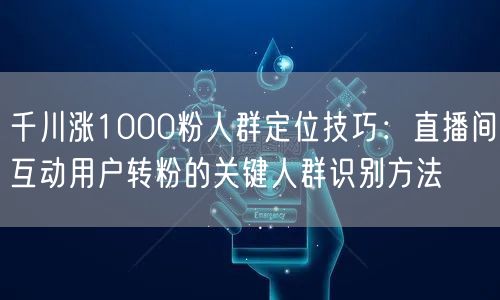 千川涨1000粉人群定位技巧：直播间互动用户转粉的关键人群识别方法